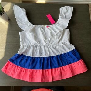 LILLY PULITZER EMIE RUFFLE TOP SLEEVELESS COTTON